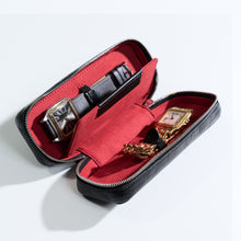 Load image into Gallery viewer, DISTRESSED BLACK DUO POUCH FOR TWO WATCHES