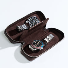 Load image into Gallery viewer, DISTRESSED DARK BROWN DUO POUCH FOR TWO WATCHES