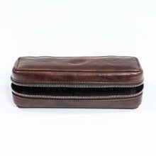 Load image into Gallery viewer, DISTRESSED DARK BROWN DUO POUCH FOR TWO WATCHES