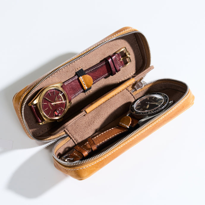 DISTRESSED MIEL DUO POUCH FOR TWO WATCHES