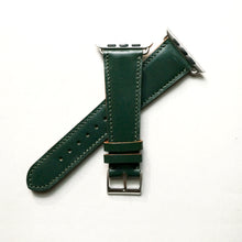 Load image into Gallery viewer, RACING GREEN BRIDLE LEATHER HANDMADE APPLE WATCH STRAP ALL GENERATIONS