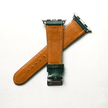 Load image into Gallery viewer, RACING GREEN BRIDLE LEATHER HANDMADE APPLE WATCH STRAP ALL GENERATIONS
