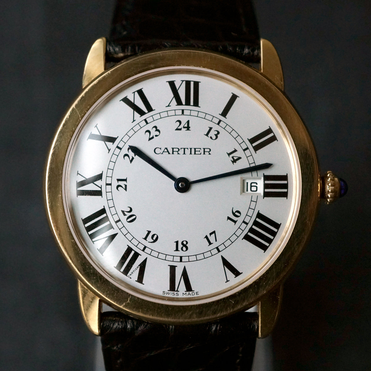 2017 CARTIER RONDE SOLO MEN'S 36MM 18K YELLOW GOLD STEEL BACK