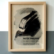 Load image into Gallery viewer, 1950s PATEK PHILIPPE REF.1593 &quot;HOUR GLASS&quot; VINTAGE AD PRINT WOOD FRAME