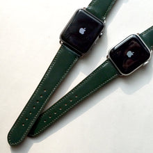 Load image into Gallery viewer, RACING GREEN BRIDLE LEATHER HANDMADE APPLE WATCH STRAP ALL GENERATIONS