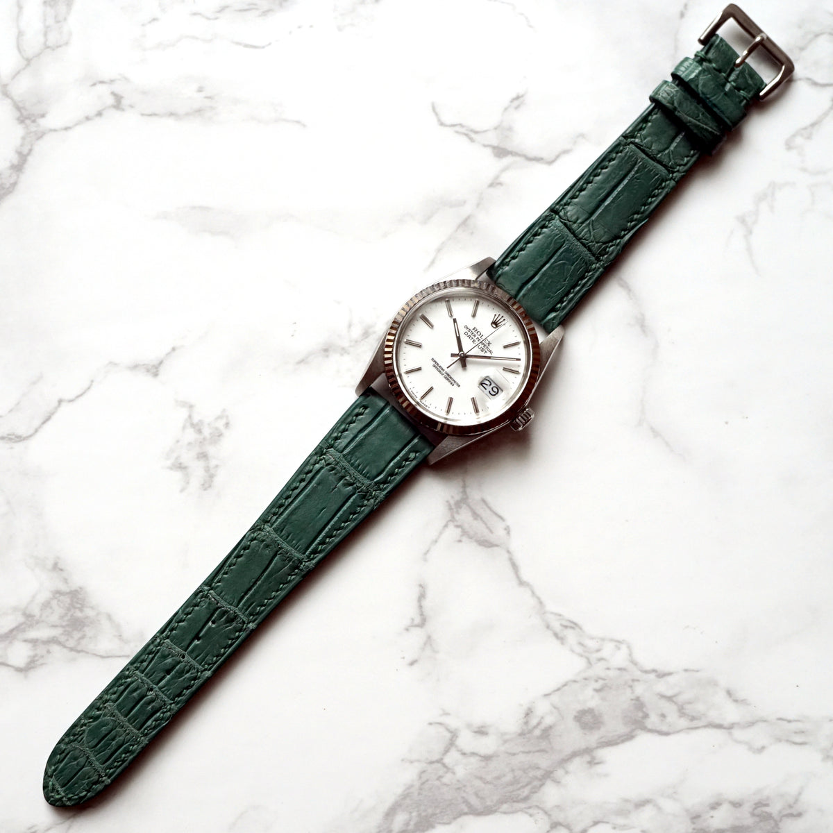 BESPOKE GENUINE LIGHT GREEN CROCODILE LEATHER WATCH STRAP HDOS25