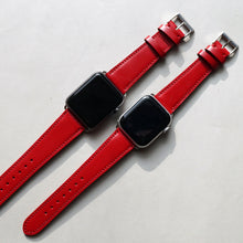 Load image into Gallery viewer, CHERRY RED BRIDLE LEATHER HANDMADE APPLE WATCH STRAP ALL GENERATIONS