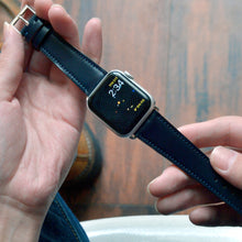 Load image into Gallery viewer, NAVY BRIDLE LEATHER HANDMADE APPLE WATCH STRAP ALL GENERATIONS