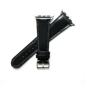 BLACK BRIDLE LEATHER HANDMADE APPLE WATCH STRAP ALL GENERATIONS