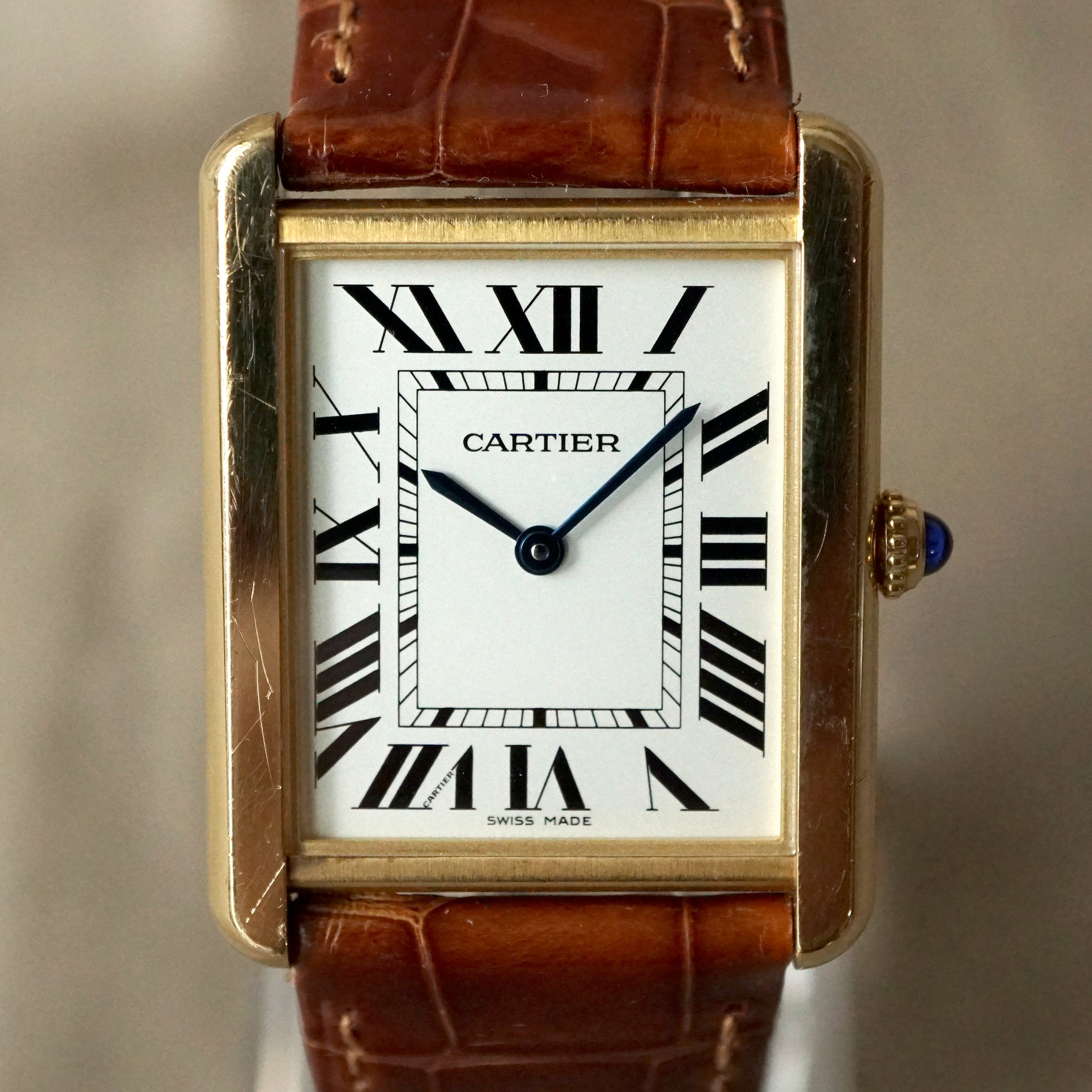 2013 CARTIER TANK SOLO MEN'S LARGE 18K YELLOW GOLD STEEL BACK