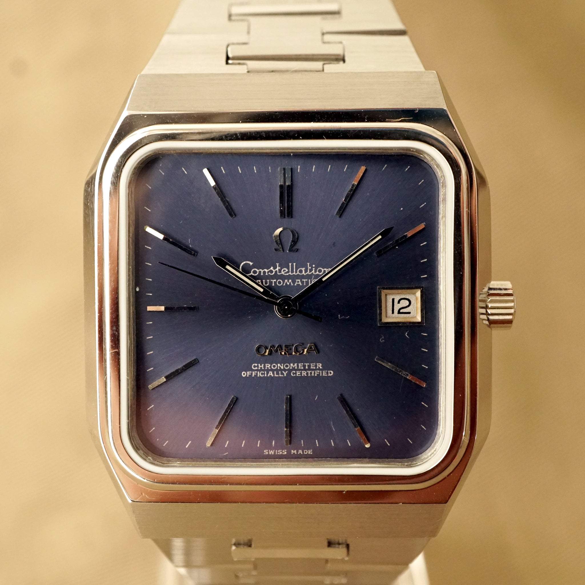 1975 OMEGA CONSTELLATION JUMBO TV 368.0855 BLUE AUTOMATIC COMPLETE SER NOSTIME