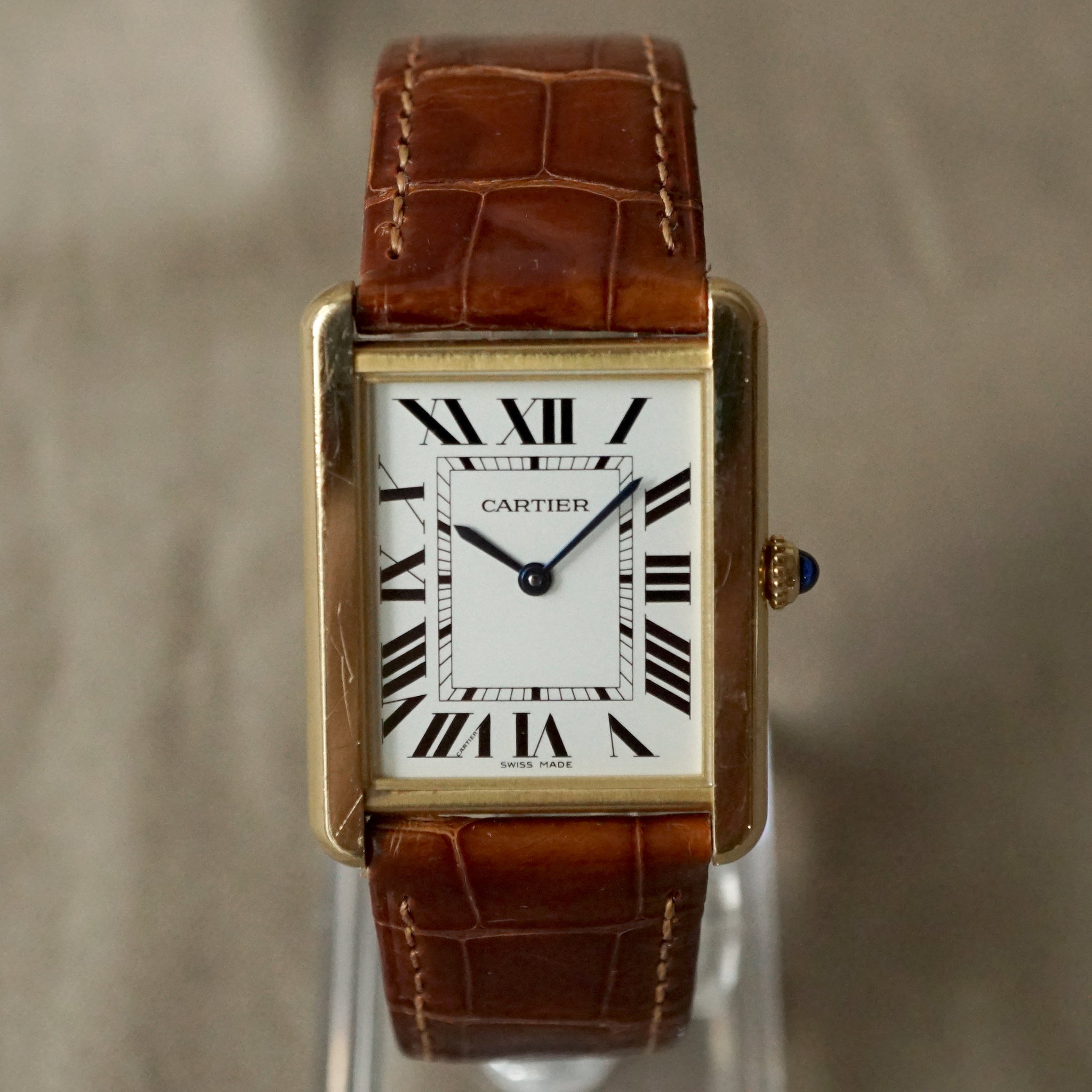 Cartier Tank Solo Watch - Large - Yellow Gold Case - Black Alligator Leather Strap