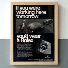 Load image into Gallery viewer, 1960s ROLEX SUBMARINER 5513 GILT AGE VINTAGE AD PRINT WOOD FRAME