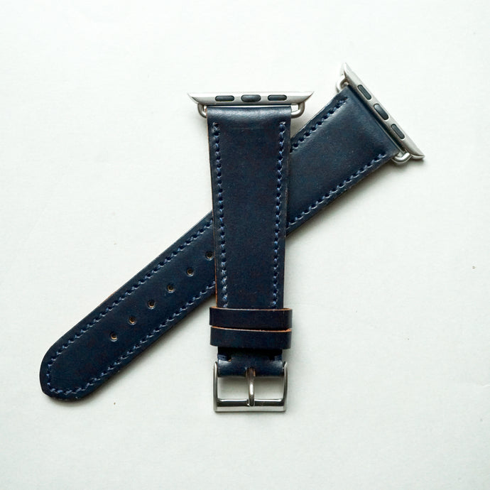 NAVY BRIDLE LEATHER HANDMADE APPLE WATCH STRAP ALL GENERATIONS