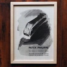 Load image into Gallery viewer, 1950s PATEK PHILIPPE REF.1593 &quot;HOUR GLASS&quot; VINTAGE AD PRINT WOOD FRAME
