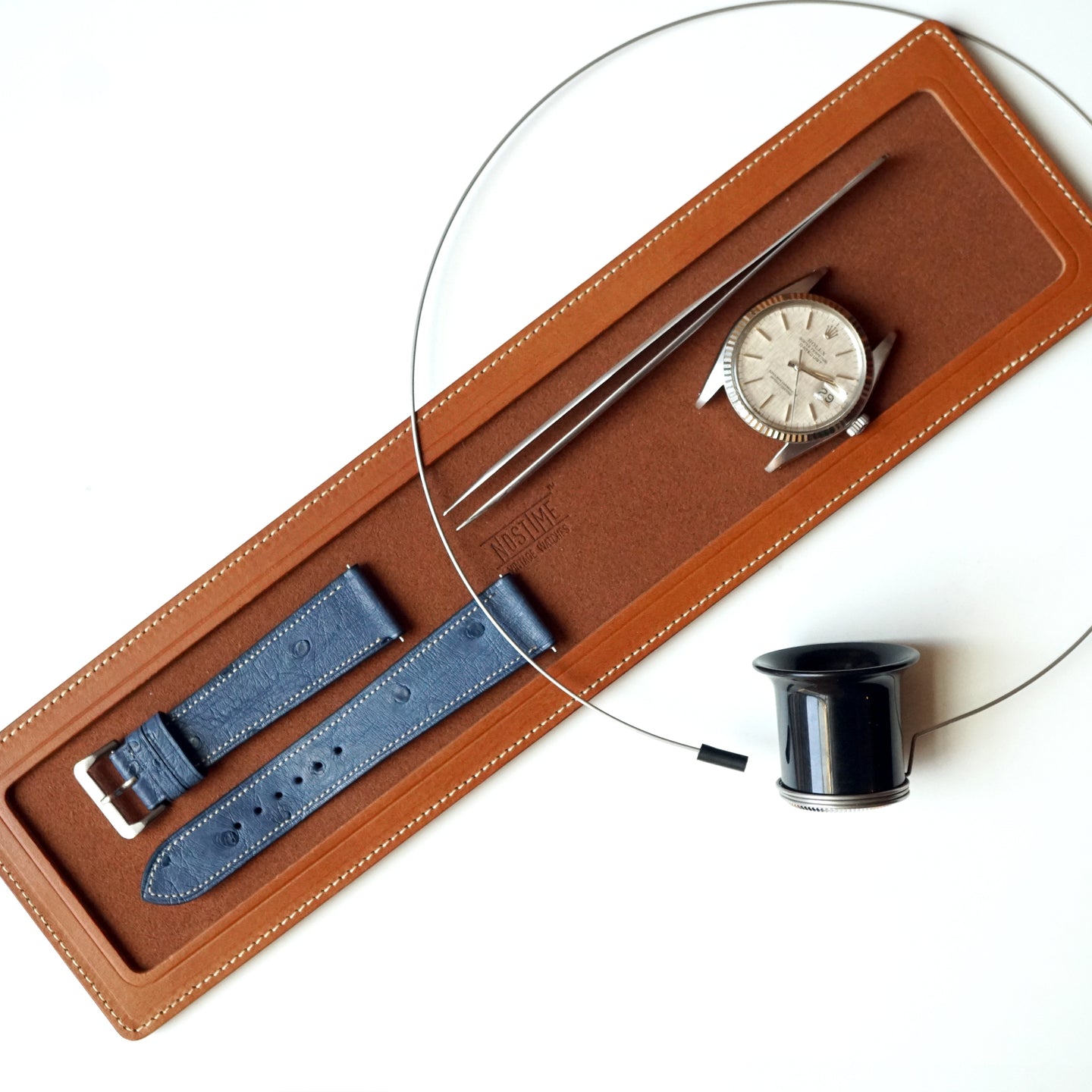 GOLD TAN LEATHER SINGLE WATCH TRAY