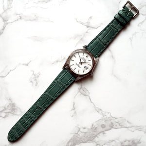 Handmade Hand-stitched Watch Strap in Hunter Green Crocodile