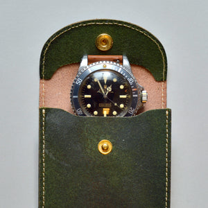 ENGLAND BRIDLE LEATHER SINGLE WATCH POUCH - RACING GREEN