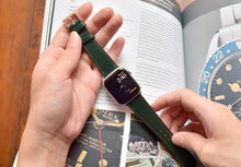Load image into Gallery viewer, RACING GREEN BRIDLE LEATHER HANDMADE APPLE WATCH STRAP ALL GENERATIONS